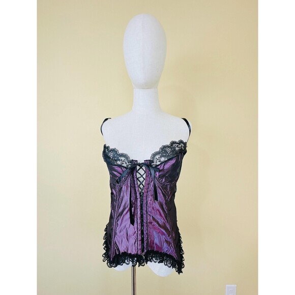1990s Vintage Volup Purple Taffeta Bustier / 90s Ruffled Goth 42 / XL - XXL - Picture 3 of 7
